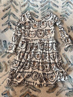 Little Sleepies Cream Dress with Black and Tan Animal Faces